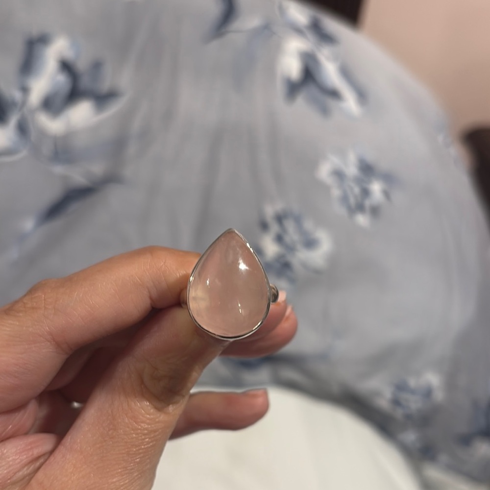 Rose Quartz size 8 teardrop sterling silver ring